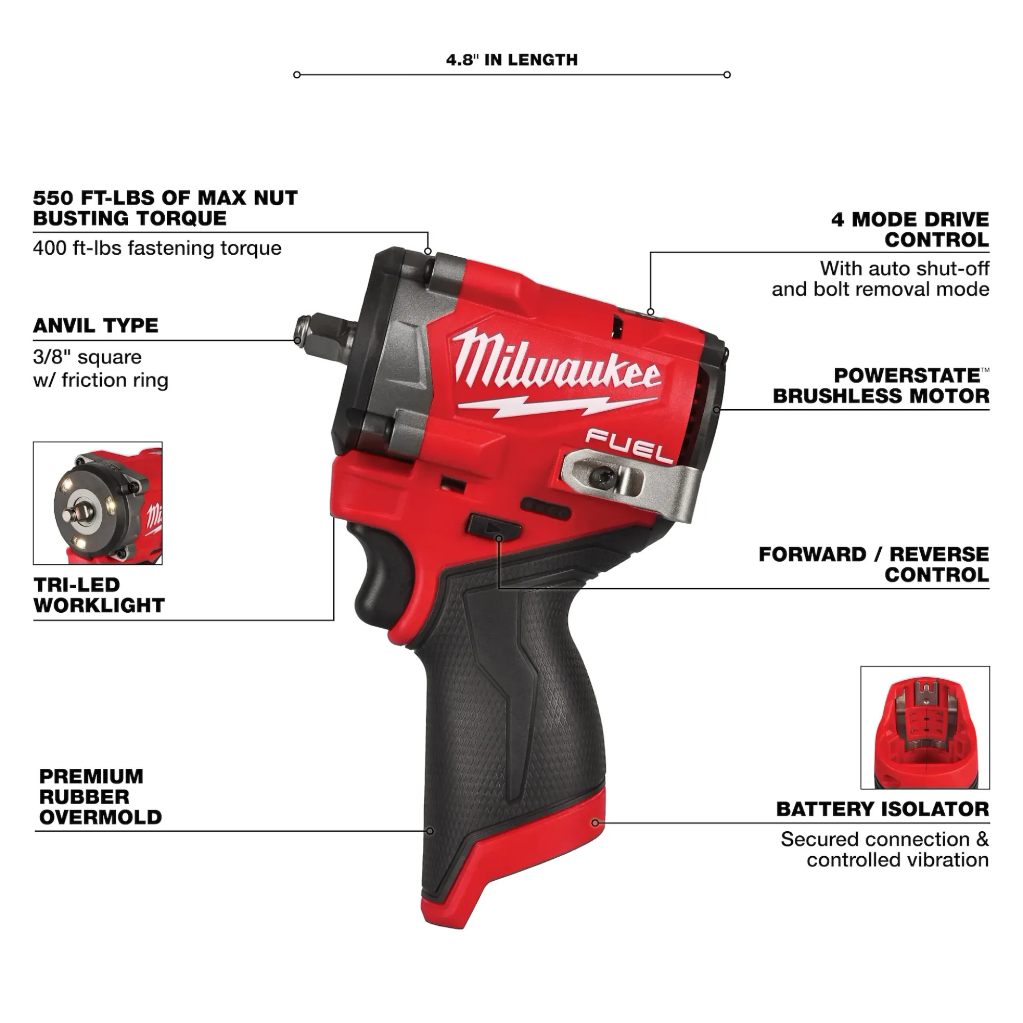 Milwaukee M12 FUEL Stubby 3/8" Impact Wrench from Columbia Safety